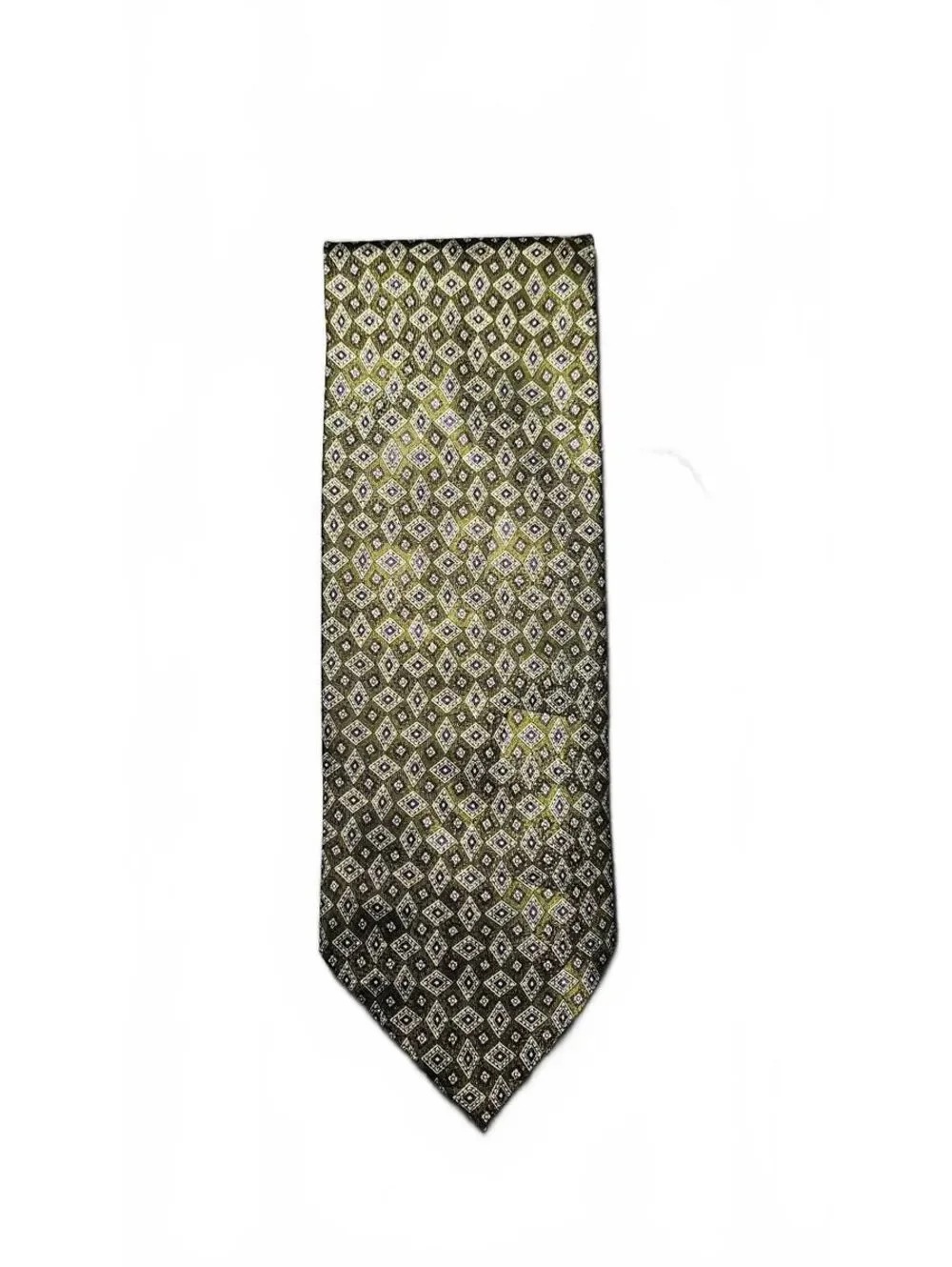 Romario Manzini Men’s Tie Olive Green Geometric Diamond Pattern Dress Necktie